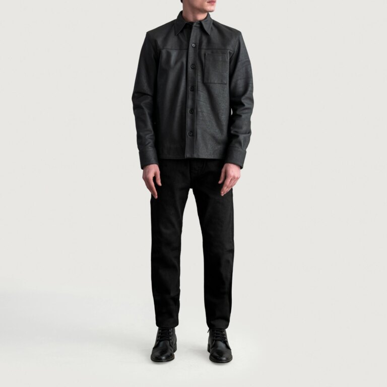 Mens Scout Tumbled Black Leather Shirt Full Length-2-1724247243252